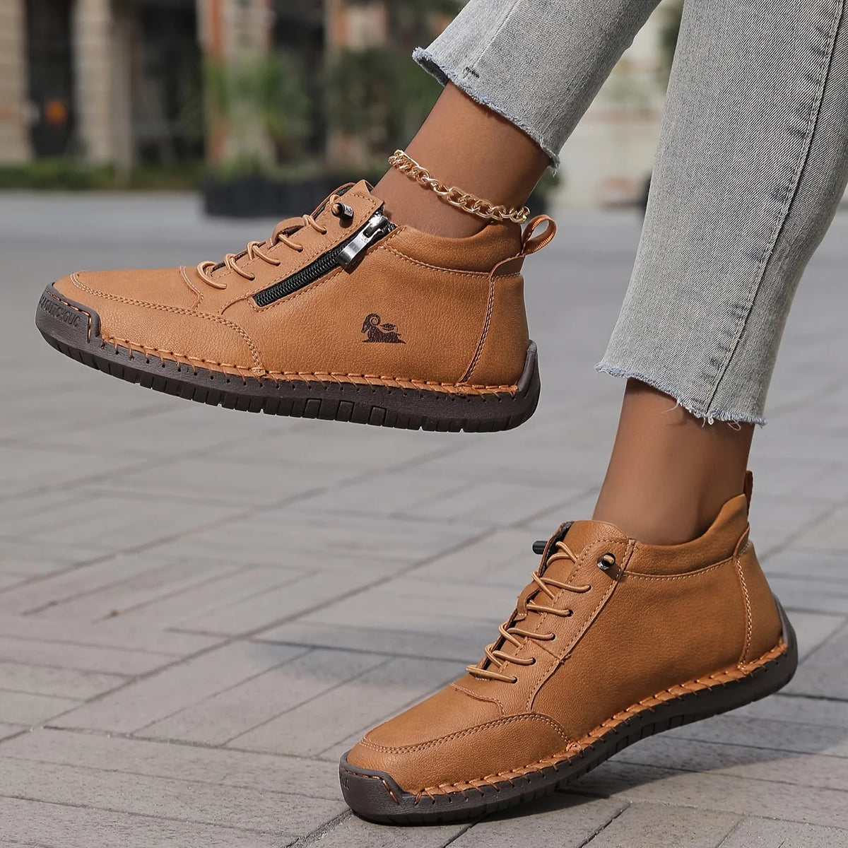 Women's Sneakers Ankle-Height Side-Zip Lace-Up Closure