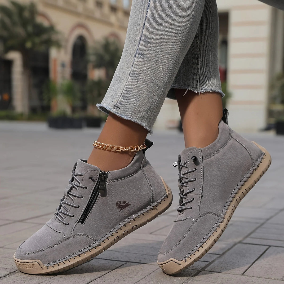 Women's Sneakers Ankle-Height Side-Zip Lace-Up Closure