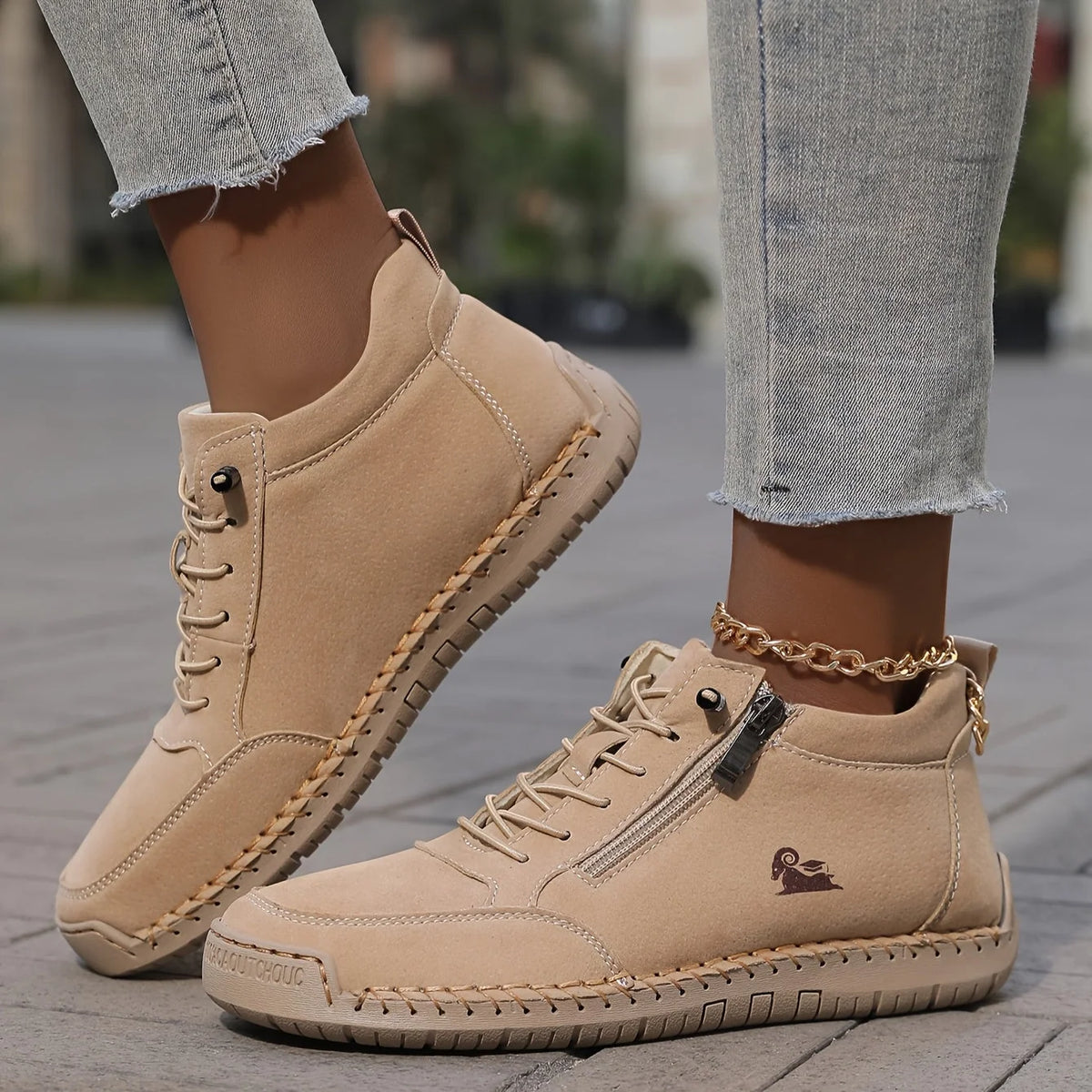 Women's Sneakers Ankle-Height Side-Zip Lace-Up Closure