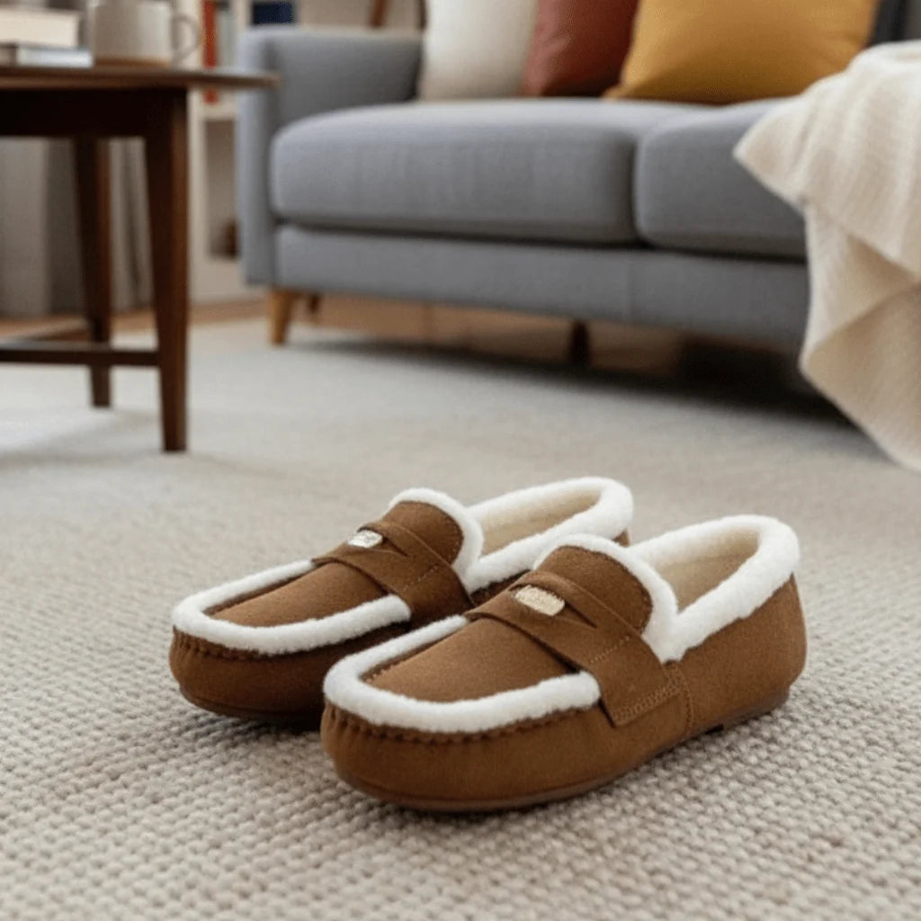 Women’s Suede Loafers Wool-Lined Rounded Toe Slip-On