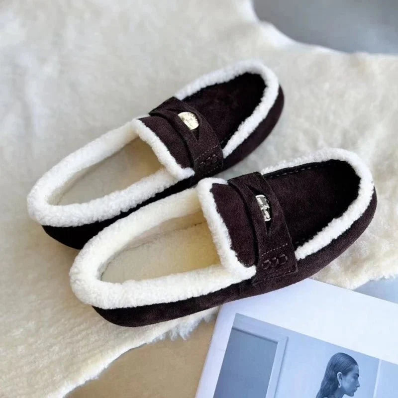Women’s Suede Loafers Wool-Lined Rounded Toe Slip-On