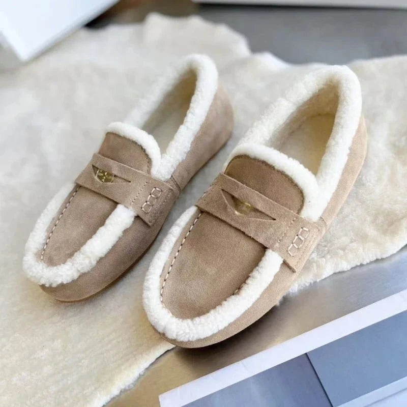 Women’s Suede Loafers Wool-Lined Rounded Toe Slip-On