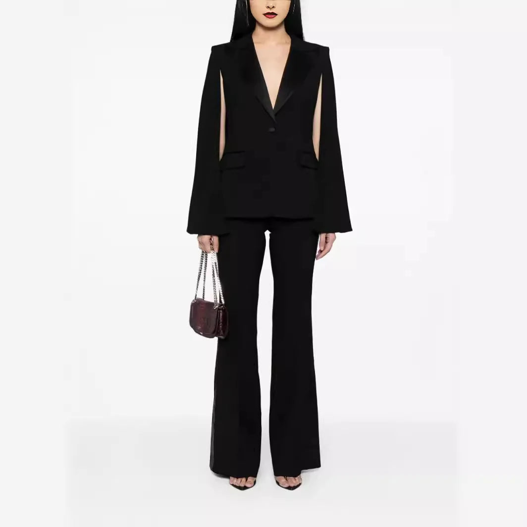 Women's Suit Set Cape Sleeve Blazer Flared Trousers