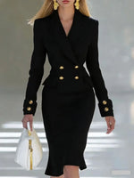 Women's Suit Set Double-Breasted Blazer Midi Pencil Skirt