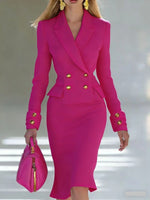 Women's Suit Set Double-Breasted Blazer Midi Pencil Skirt