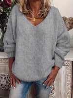 Women's Sweater Chunky Knit V-Neck Relaxed Fit