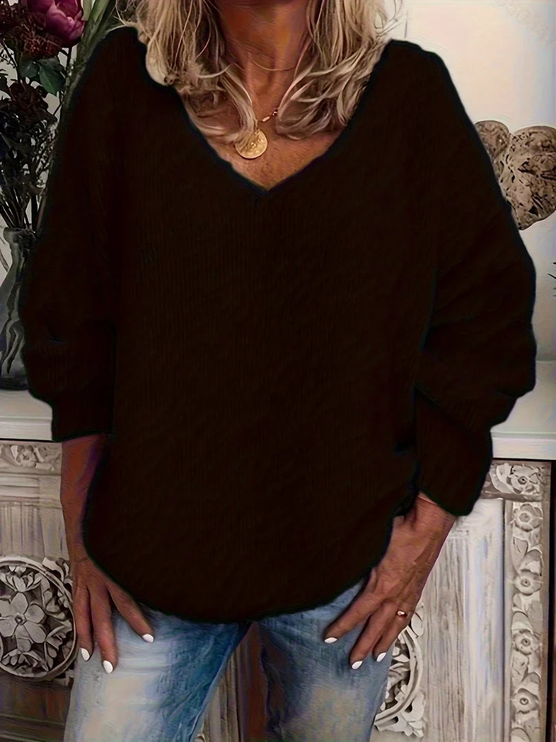 Women's Sweater Chunky Knit V-Neck Relaxed Fit