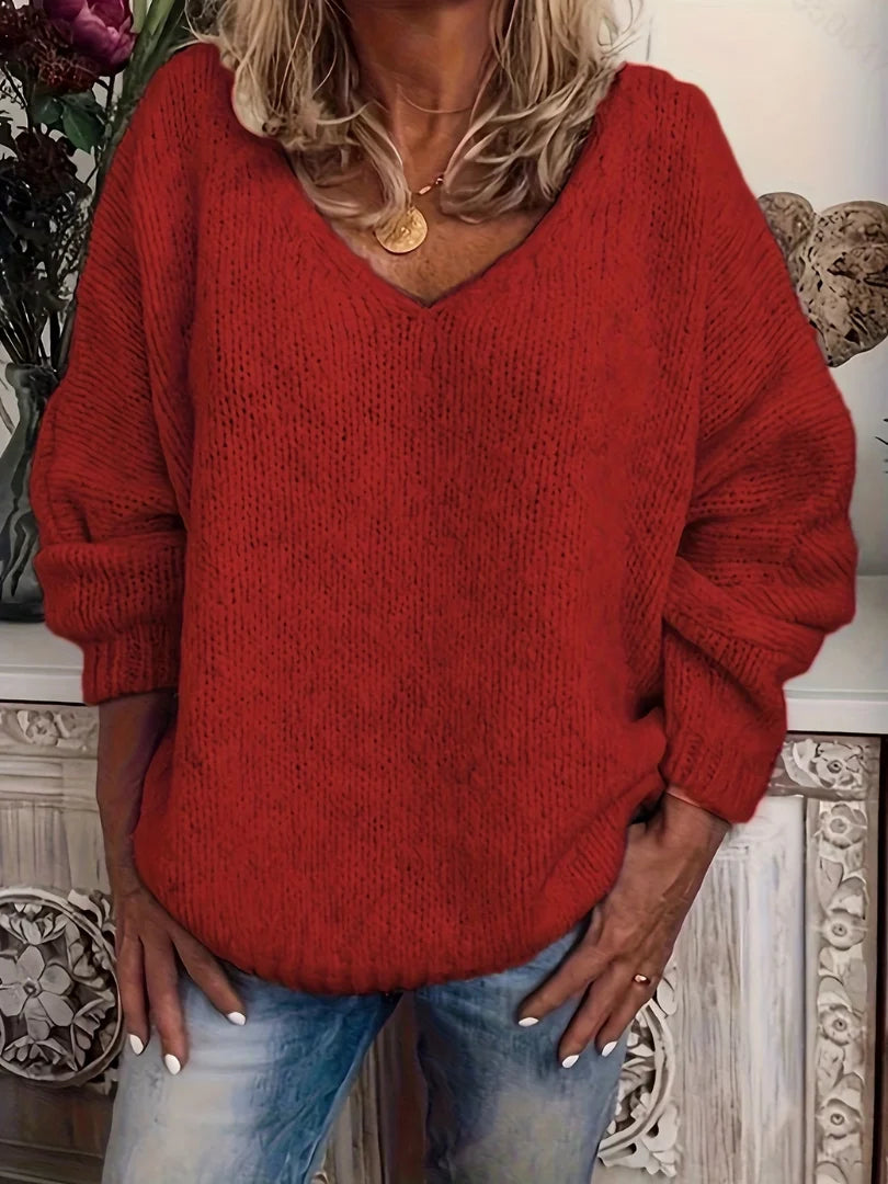Women's Sweater Chunky Knit V-Neck Relaxed Fit