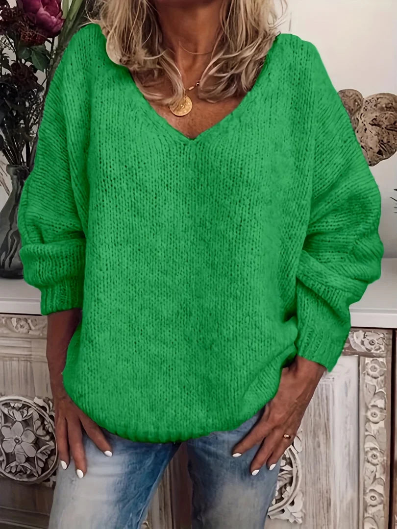 Women's Sweater Chunky Knit V-Neck Relaxed Fit