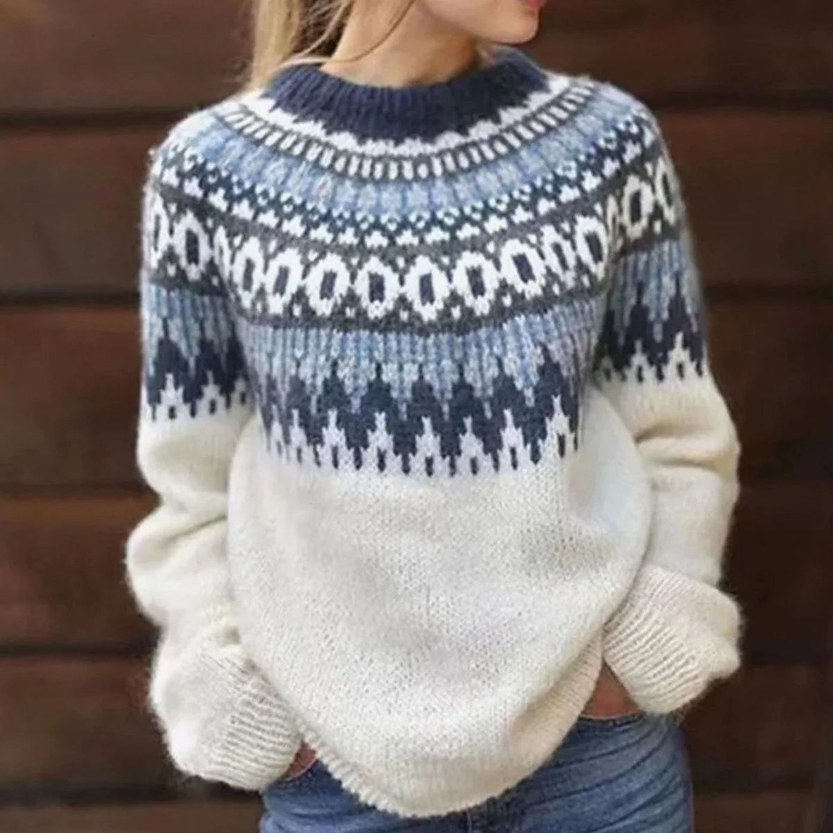 Women’s Sweater Nordic Fair Isle Relaxed Fit Crew Neck