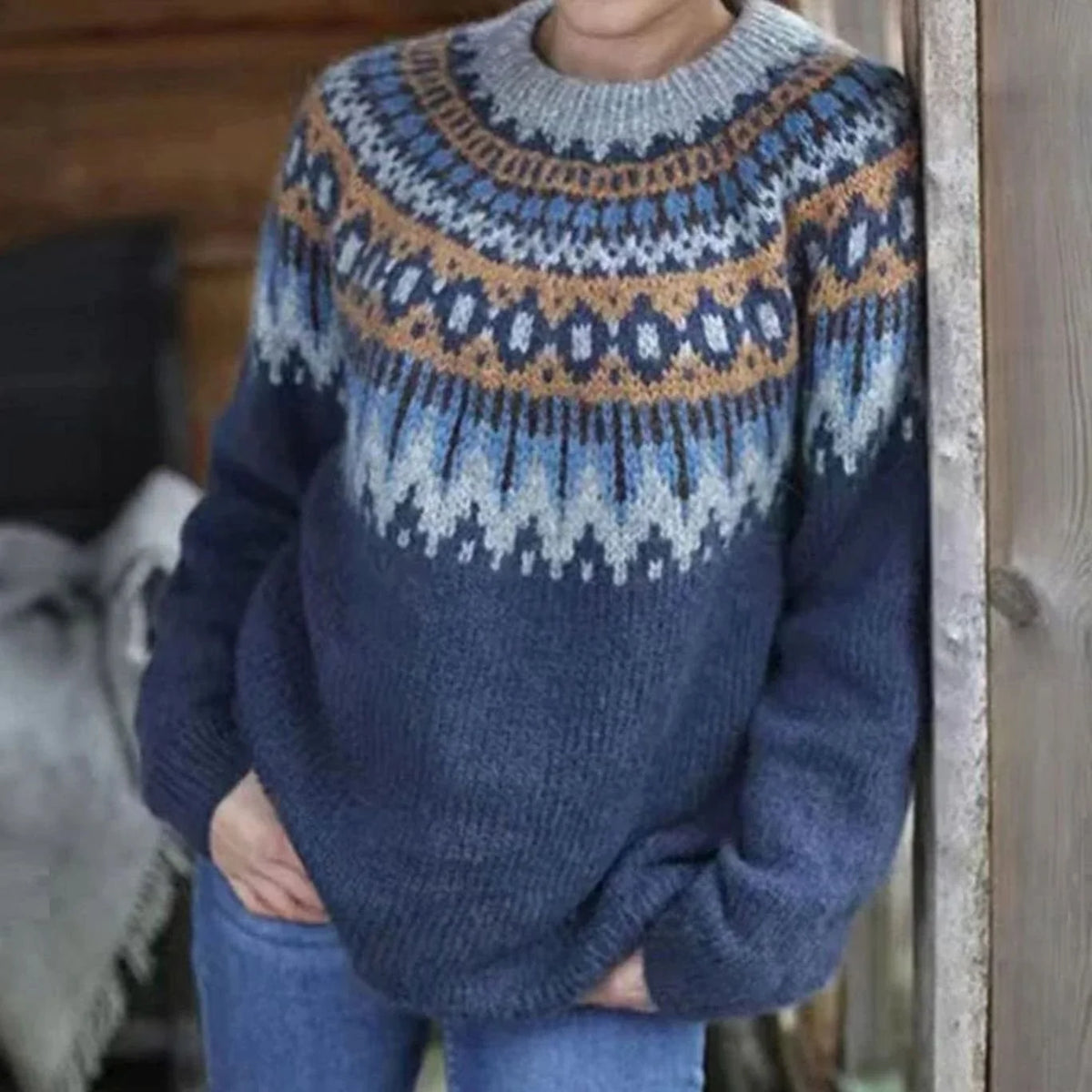 Women’s Sweater Nordic Fair Isle Relaxed Fit Crew Neck