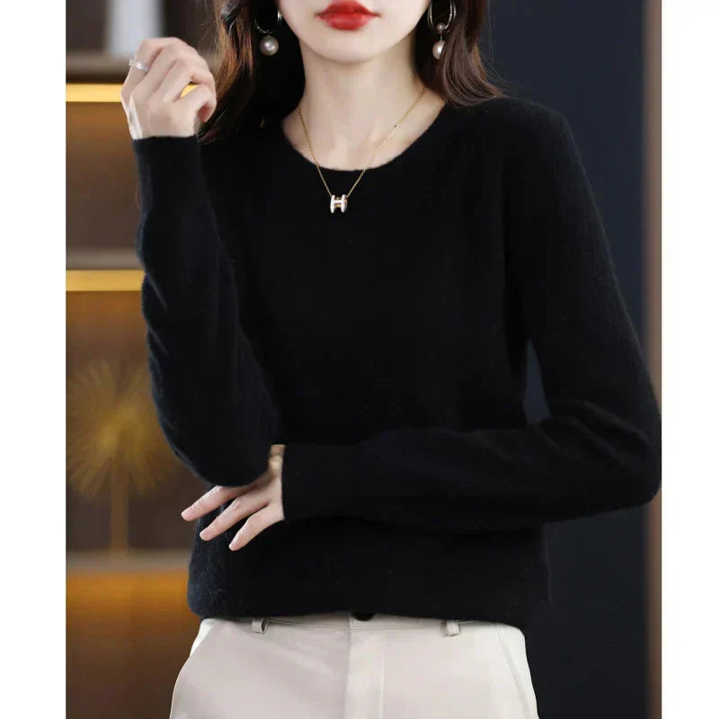 Women's Sweater Soft Lightweight Fine Knit Crew Neck Long Sleeve