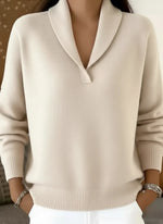 Women's Sweater V-Neck Relaxed Fit Ribbed Cuffs & Hem