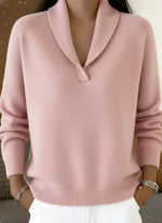 Women's Sweater V-Neck Relaxed Fit Ribbed Cuffs & Hem