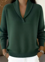 Women's Sweater V-Neck Relaxed Fit Ribbed Cuffs & Hem