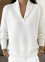Women's Sweater V-Neck Relaxed Fit Ribbed Cuffs & Hem