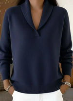 Women's Sweater V-Neck Relaxed Fit Ribbed Cuffs & Hem