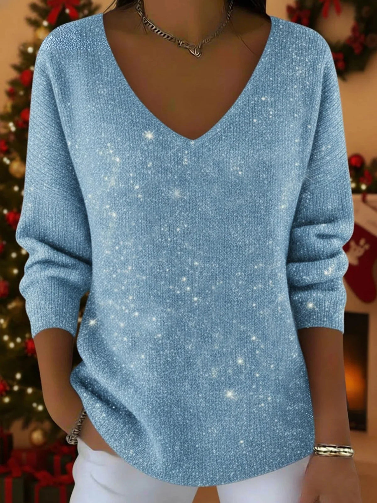 Women's Sweater V-Neck Soft Knit Relaxed Fit