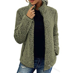 Women's Teddy Fleece Jacket Stand-Up Collar Full-Zip Pockets
