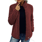 Women's Teddy Fleece Jacket Stand-Up Collar Full-Zip Pockets