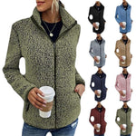 Women's Teddy Fleece Jacket Stand-Up Collar Full-Zip Pockets
