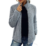 Women's Teddy Fleece Jacket Stand-Up Collar Full-Zip Pockets