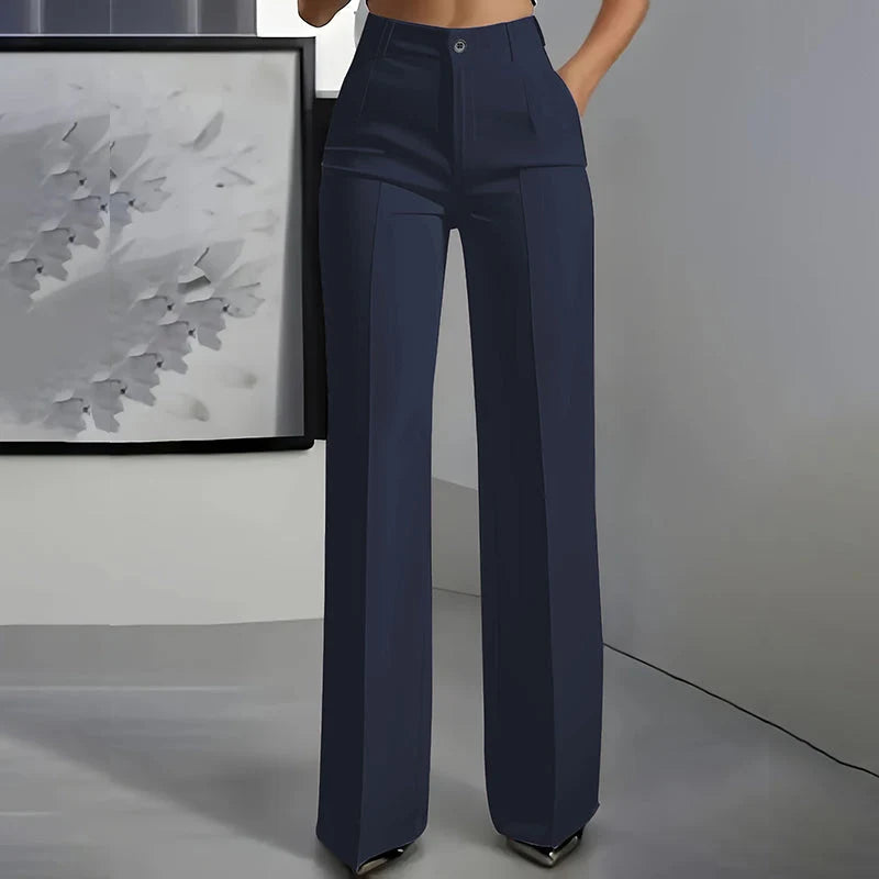 Women's Trousers High-Waisted Straight-Leg Wrinkle-Resistant Polyester