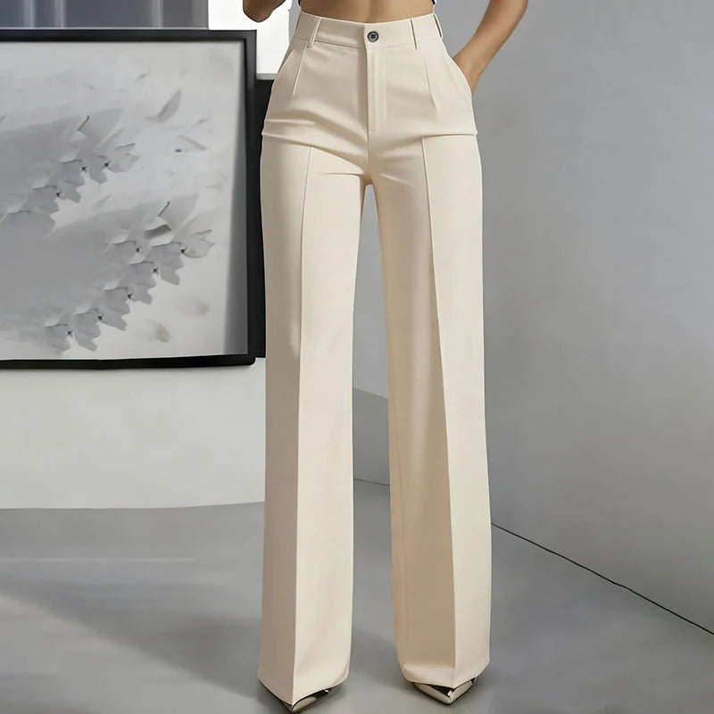 Women's Trousers High-Waisted Straight-Leg Wrinkle-Resistant Polyester