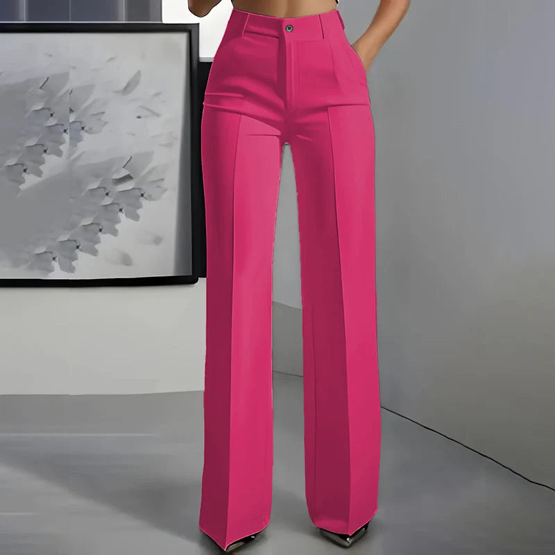 Women's Trousers High-Waisted Straight-Leg Wrinkle-Resistant Polyester