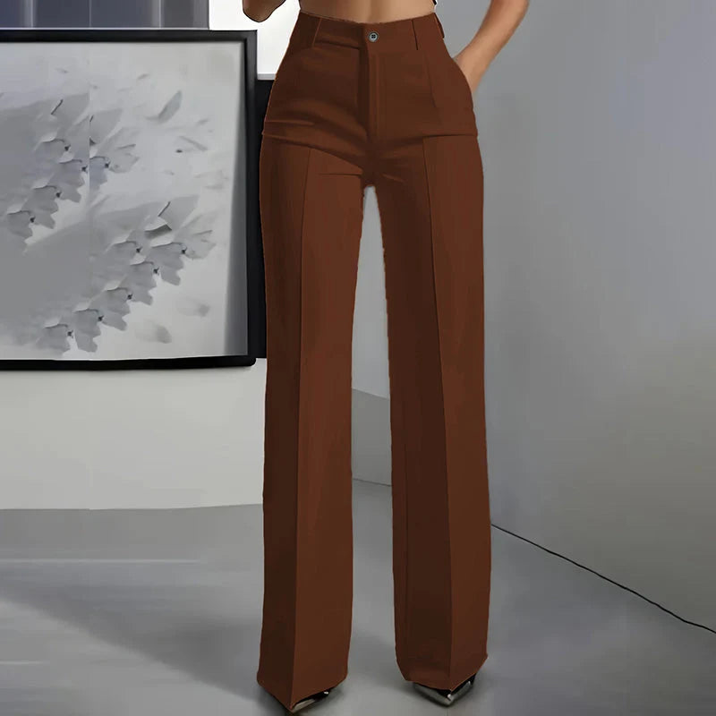Women's Trousers High-Waisted Straight-Leg Wrinkle-Resistant Polyester