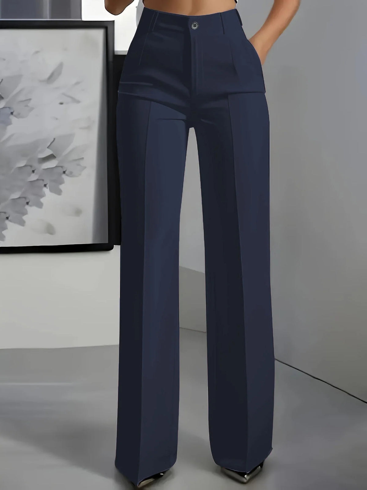 Women's Trousers High-Waisted Stretch Woven Fabric