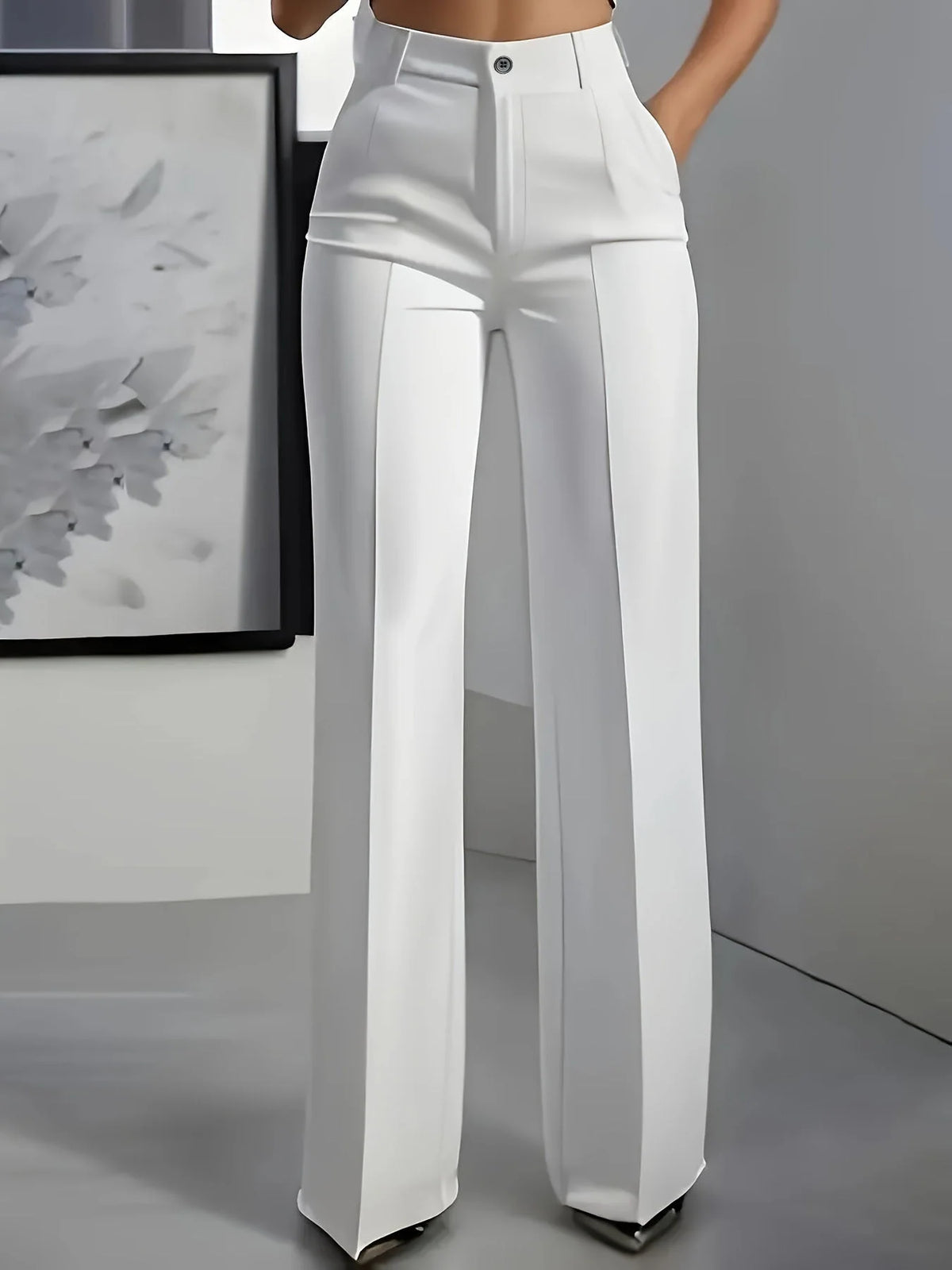 Women's Trousers High-Waisted Stretch Woven Fabric