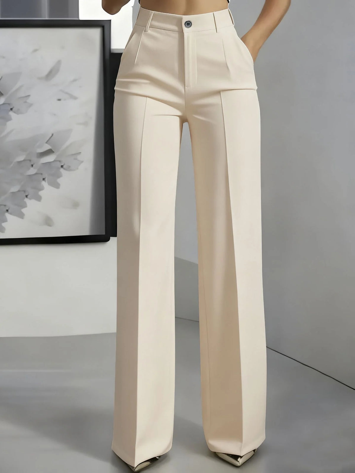 Women's Trousers High-Waisted Stretch Woven Fabric