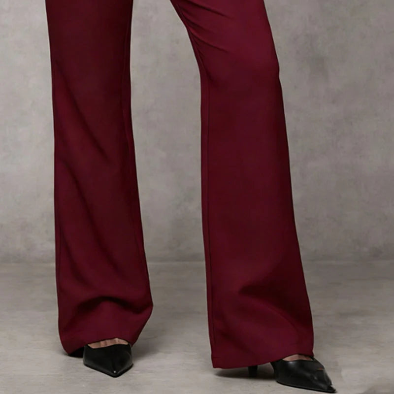 Women's Trousers High-Waisted Wide-Leg Smooth Woven Fabric