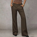 Women's Trousers High-Waisted Wide-Leg Smooth Woven Fabric