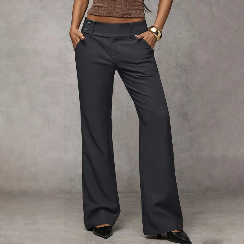 Women's Trousers High-Waisted Wide-Leg Smooth Woven Fabric