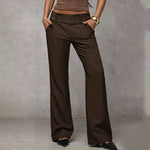 Women's Trousers High-Waisted Wide-Leg Smooth Woven Fabric