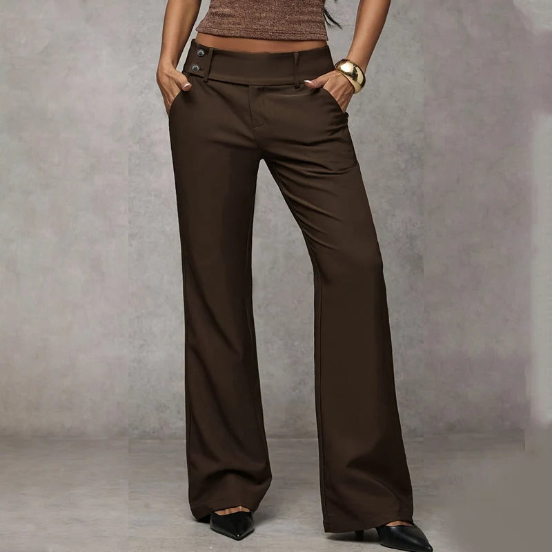 Women's Trousers High-Waisted Wide-Leg Smooth Woven Fabric