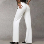 Women's Trousers High-Waisted Wide-Leg Smooth Woven Fabric