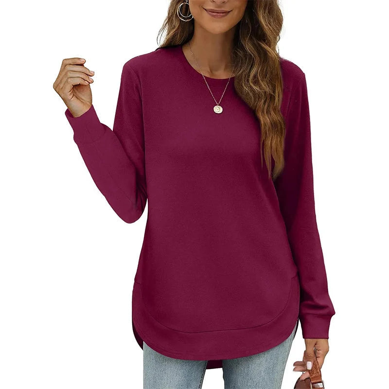 Women's Tunic Top Long Sleeve High-Low Hem Relaxed Fit