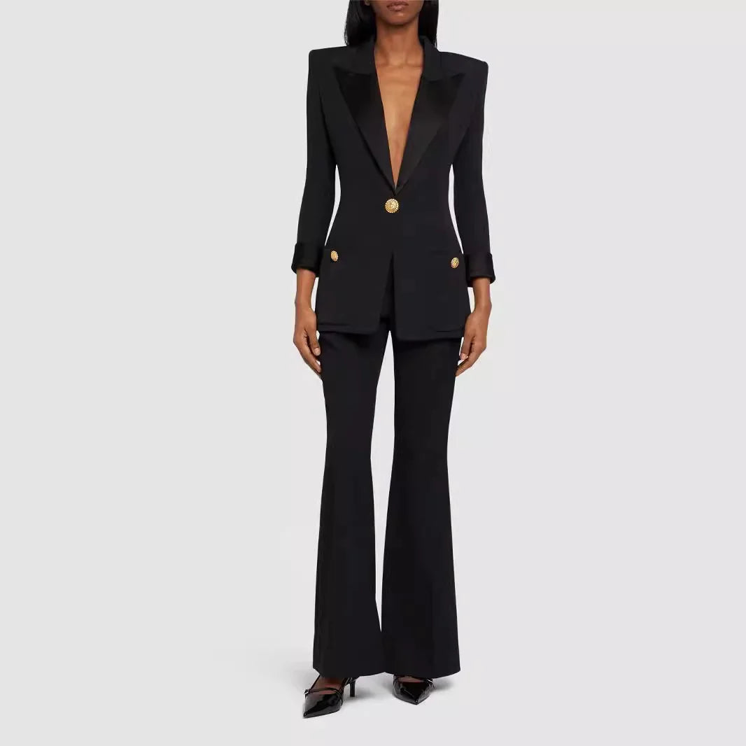 Women's Tuxedo Blazer Fitted Satin Shawl Lapel