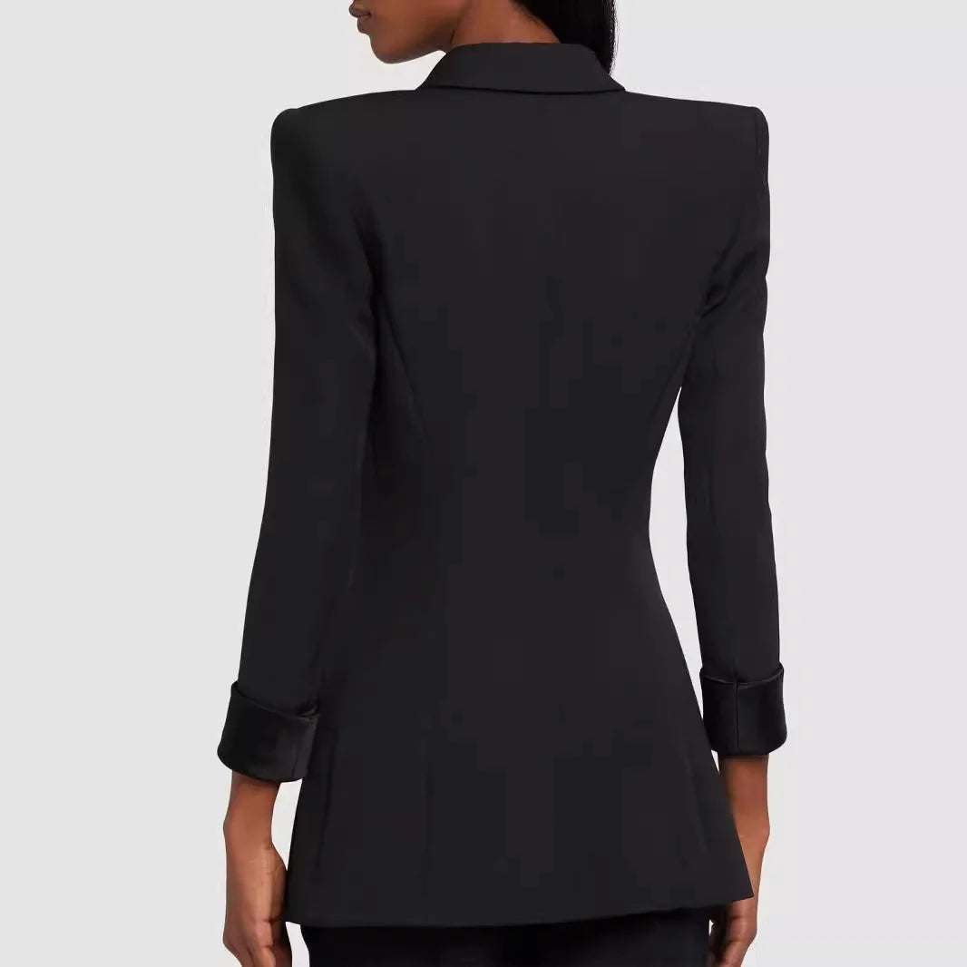 Women's Tuxedo Blazer Fitted Satin Shawl Lapel