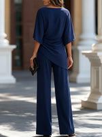 Women's Two-Piece Set Draped Waist High-Waisted Wide-Leg Pants