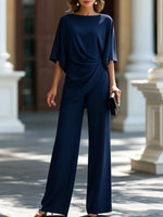 Women's Two-Piece Set Draped Waist High-Waisted Wide-Leg Pants