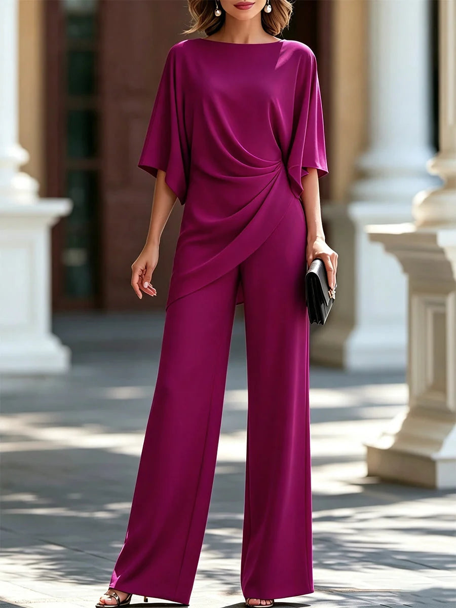 Women's Two-Piece Set Draped Waist High-Waisted Wide-Leg Pants