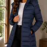 Women's Winter Coat Quilted Longline Adjustable Hood