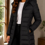 Women's Winter Coat Quilted Longline Adjustable Hood
