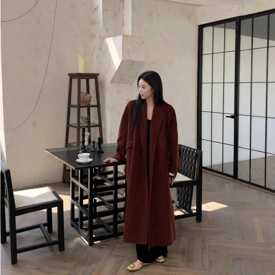 Women's Wool Blend Coat Oversized Fit Ankle-Length Coverage