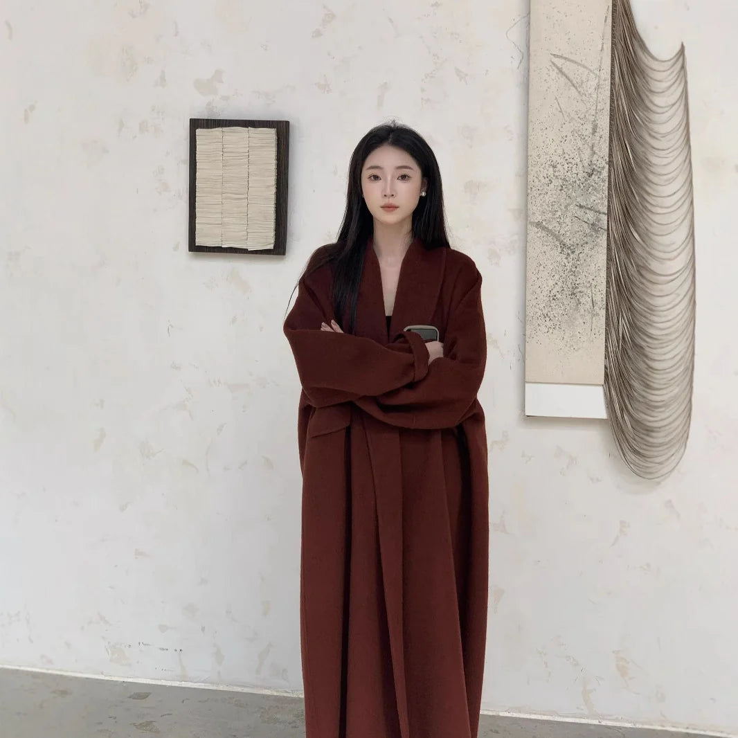 Women's Wool Blend Coat Oversized Fit Ankle-Length Coverage
