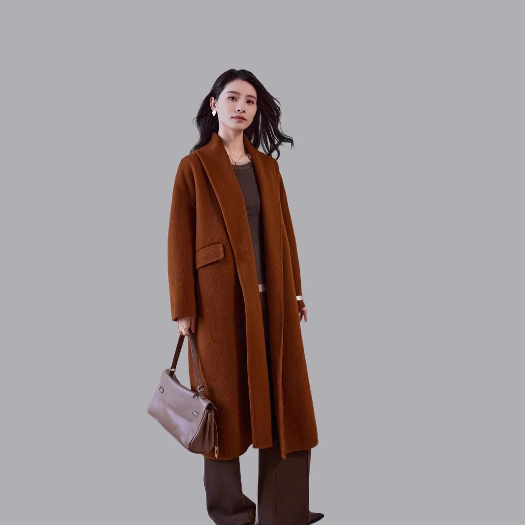 Women's Wool Blend Coat Oversized Fit Ankle-Length Coverage